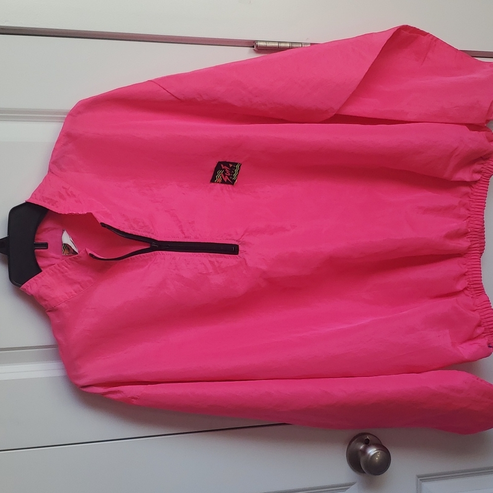 Vintage Surf-Style Hot Pink Windbreaker Suit With matching Pants💗 Hostess Pick - Picture 3 of 13